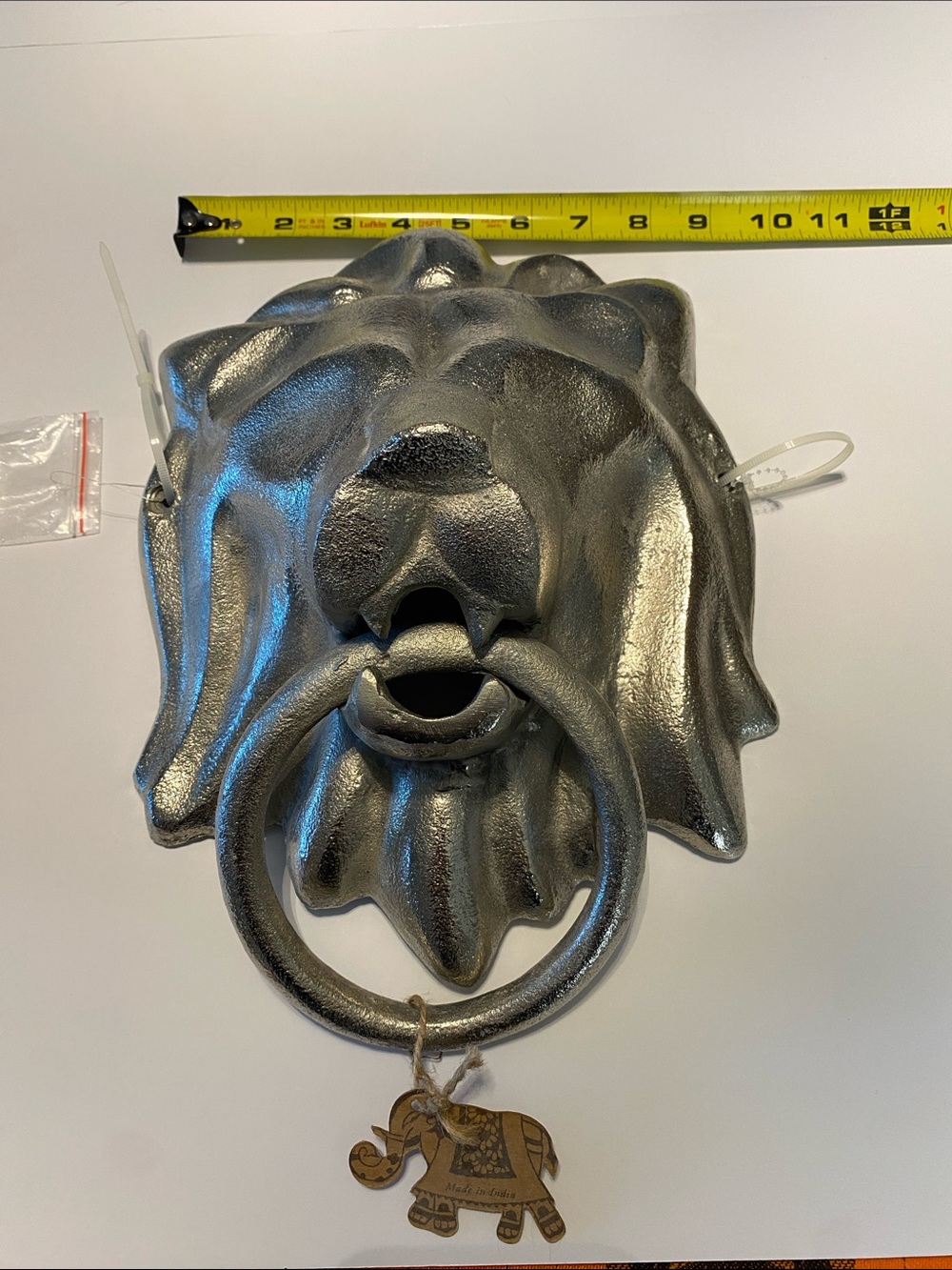 Metallic Gray Lion Head Wall Hook with Ring